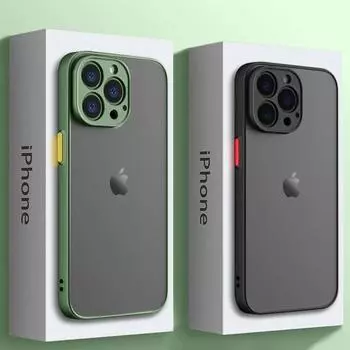 Противоударный матовый чехол для телефона iPhone 13 11 14 Pro Max 12 Mini X XR XS 7 8 14Plus SE, роскошный силиконовый бампер, прозрачный жесткий чехол для ПК iPhone 14 Pro Max чёрный