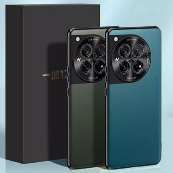 Противоударный матовый чехол для телефона OnePlus 12, обычная искусственная кожа, металлическая защита объектива, задняя крышка для One Plus 12 5G OnePlus12 Shell For OnePlus 12 чёрный