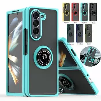 Противоударный матовый чехол для телефона Samsung Galaxy Z Fold 6 5 4 3 Защитный чехол с кольцом-подставкой и держателем в виде ракушки For Samsung Z Fold 3 красный