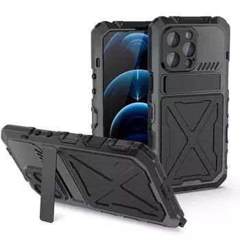 Противоударный металлический бронированный чехол для телефона для Iphone 14 15 Pro Max 15Plus с подставкой, полностью завернутый силикагелевый прочный чехол For Iphone 15 серебряный