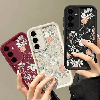 Противоударный мягкий чехол для Samsung S24 S22 Ultra Plus S23 S21 S20 Fe A55 A54 A52 A35 A15 5g, силиконовый защитный чехол для линз с ромашковым узором Samsung S24 чёрный