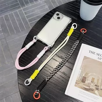 Противоударный мягкий чехол с четырьмя углами и защитой от падений для iPhone Xiaomi Poco Huawei Honor OPPO Vivo, защитный чехол со шнурком iPhone 15 Pro