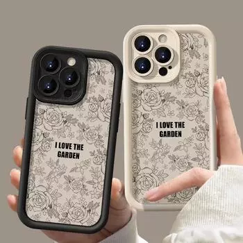 Противоударный мягкий чехол из ТПУ для iPhone 16 15 Pro Max 14 Plus 13 Pro 12 11 Xs X Xr 8 7 Line Rose Pattern Candy Color Cover iPhone 15 чёрный