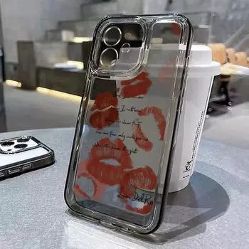 Противоударный мягкий прозрачный чехол для телефона для iPhone 15 Pro Max, чехлы для iPhone 14 13 12 11 XS X XR 7 8 Plus, крутой чехол с рисунком для девочек с красными губами For iPhone 15