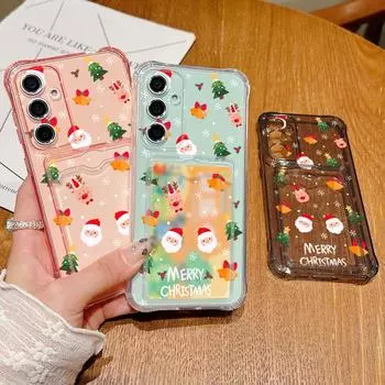 Противоударный мягкий силиконовый чехол для слота для карт памяти для Samsung S24 S22 Ultra Plus S23 S21 S20 Fe A55 A54 A53 A52 A35 A15 мультяшный рождественский тонкий чехол против падения Samsung S24 серый