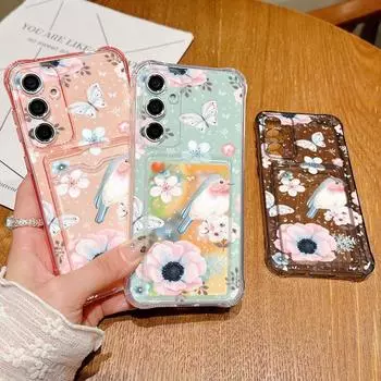Противоударный мягкий силиконовый чехол для слота для карт памяти для Samsung S24 S22 Ultra Plus S23 S21 S20 Fe A55 A54 A53 A52 A35 A15 Защитная крышка для объектива с изображением бабочек и цветов Samsung Galaxy S24 серый
