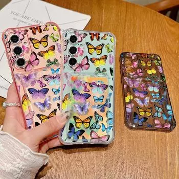 Противоударный мягкий силиконовый чехол для слота для карт памяти для Samsung S24 S22 Ultra Plus S23 S21 S20 Fe A55 A54 A53 A52 A35 A34 A15 защитная крышка для объектива Butterfly Samsung S24 серый