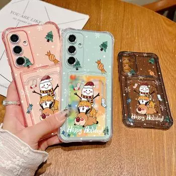 Противоударный мягкий силиконовый чехол для слота для карт памяти для Samsung S24 S22 Ultra Plus S23 S21 S20 Fe A55 A54 A53 A52 A35 A15 Рождественский новогодний тонкий чехол против падения Samsung S24 серый