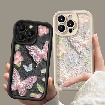 Противоударный мягкий силиконовый чехол для телефона iPhone 16 Pro Max 15 Pro 14 13 12 11 8 7 матовый красивый чехол-бампер из ТПУ с рисунком бабочки маслом iPhone 15 белый