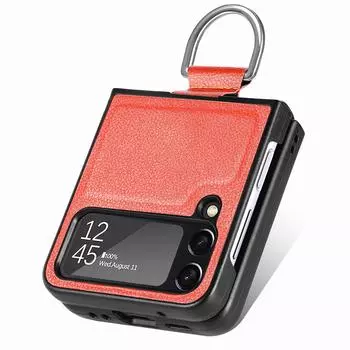 Противоударный нескользящий кожаный чехол с кольцом на палец для Samsung Galaxy Z Flip 4 5g Flip4 Flip3 Flip 3, тонкий защитный чехол Funda for Samsung Z Flip 4 оранжевый