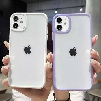 Противоударный прозрачный чехол с цветным бампером для iPhone 15 14 13 12 Mini 11 Pro Max XR X XS 8 7 Plus SE прозрачная задняя крышка For iPhone13 Mini