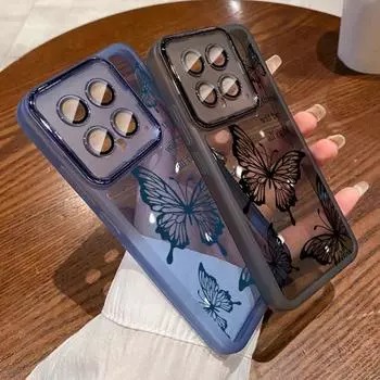 Противоударный прозрачный красочный чехол-бабочка для Xiaomi 13t/13t Pro Poco X6 Pro Redmi Note 12 Pro 5g, металлический защитный чехол для объектива, силиконовый мягкий чехол Xiaomi 13T / 13T Pro чёрный