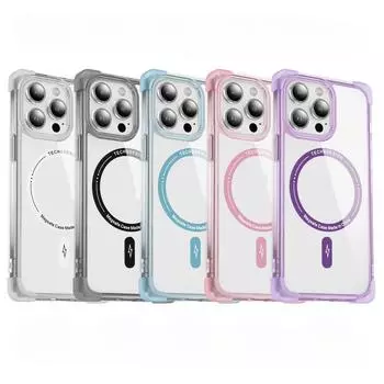 Противоударный прозрачный магнитный чехол для iPhone 15 Pro Max 14 Plus 13 12 11Pro Max Magsafe Protection Cover For iPhone15 Pro Max розовый