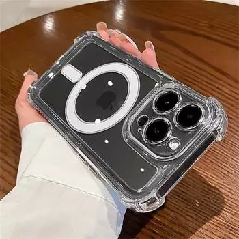 Противоударный прозрачный магнитный чехол для телефона iPhone 15 14 13 11 12 Pro Max 15 Plus для Magsafe, акриловый чехол с беспроводной зарядкой For iPhone 15