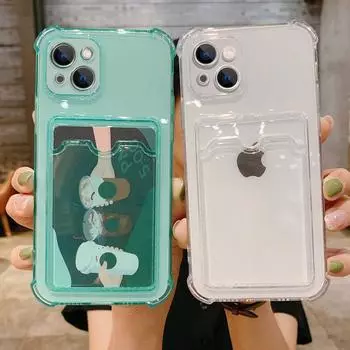 Противоударный прозрачный мягкий чехол с отделением для карт для iPhone 15 14 Pro Max 13 12 Pro 11 X XR XS 7 8 Plus, тонкий силиконовый чехол для защиты объектива iPhone 13 Pro Max чёрный