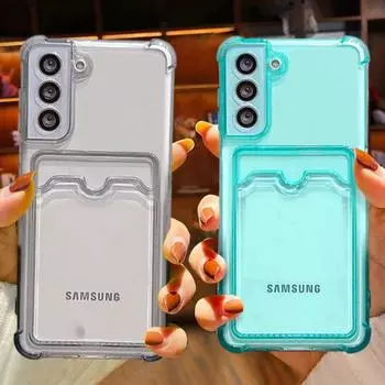 Противоударный прозрачный слот для карт, мягкий силиконовый чехол для Samsung Galaxy S24 S23 Ultra S22 S21 S20 Note 20 Ultra S10 Plus A32 A72 A82 Samsung S21 Ultra чёрный