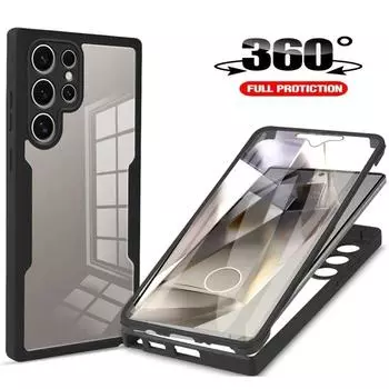 Противоударный прозрачный защитный чехол для Samsung Galaxy S24 Ultra Plus A55 A35 A25 A15 A05 A05S 5G 4G Мягкий защитный чехол из ТПУ для всего тела For Samsung Galaxy A55 5G чёрный