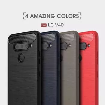 Противоударный силиконовый чехол для LG V40 ThinQ, полная защитная задняя крышка lg v40thinq lgv40, чехол из матового углеродного волокна чёрный