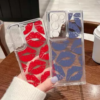 Противоударный силиконовый чехол для телефона Samsung S24 S23 Ultra S22 S21 Plus S20 FE A55 A54 A53 A52 A35 A34 A14, мягкий прозрачный чехол с цветным рисунком губ Samsung S24 дубильная кора