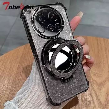 Противоударный силиконовый чехол с гальваническим покрытием для Xiaomi 15 Ultra Pro, блестящий зеркальный магнитный держатель-подставка, мягкая накладка Xiaomi 15