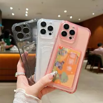 Противоударный силиконовый мягкий чехол для телефона с отделением для карт памяти для iPhone 16 Pro Max 15 Pro 14 13 12 11 прозрачный бампер iPhone 16 серый