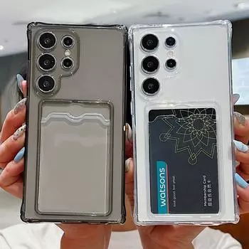 Противоударный силиконовый мягкий чехол из ТПУ с слотом для карт для Samsung S24 S22 Ultra Plus S23 S21 S20 Fe A55 A54 A52 A35 A15 5g, прозрачный чехол для мобильного телефона Samsung S24 чёрный