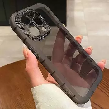 Противоударный силиконовый прозрачный чехол для телефона iPhone 11 12 13 14 Pro Max XR X XS 7 8 Plus SE, защита объектива, прозрачные чехлы For iPhone 7 чёрный