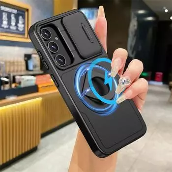 Противоударный защитный чехол для камеры с слайд-объективом для Samsung Galaxy A54 5G S20 S21 S22 S23 Ultra Plus FE Кронштейн с кольцом-подставкой и держателем Задняя крышка For Samsung Galaxy S23 FE чёрный