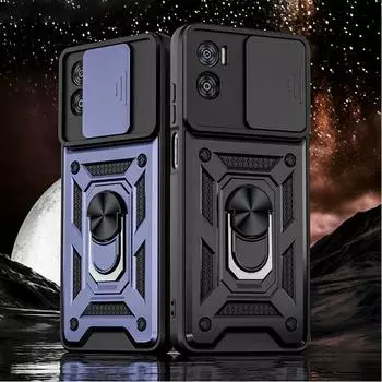 Противоударный защитный чехол для Motorola MOTO E22 E22i E13 4G, защита объектива слайд-камеры, магнитное кольцо-держатель, задняя крышка телефона для MOTO G53 G73 G13 G23 for MOTO E13 4G чёрный