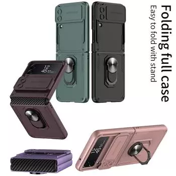Противоударный защитный чехол для Samsung Galaxy Z Flip 4 5g, крышка слайд-объектива, кольцо-кронштейн-подставка, чехол для Samsung Z Flip4, шарнирный чехол case with ring розовый