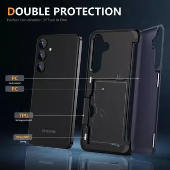 Противоударный защитный чехол для телефона Samsung S24 Ultra S23 S22 Plus S21 S20, гибридный чехол из ТПУ с слотом для карт ПК Samsung S24 Plus чёрный