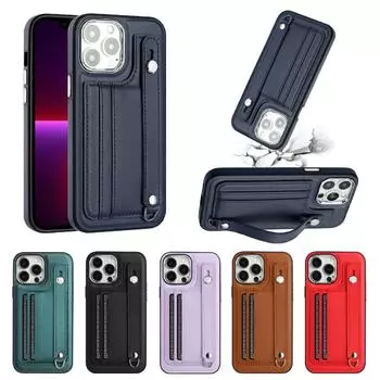 Противоударный защитный чехол из искусственной кожи с подставкой и браслетом для iPhone 15Ultra 12 13 14 Pro Max Samsung Galaxy S21 S22 S23 A12 A32 A52 A53 Samsung S22 Ultra чёрный