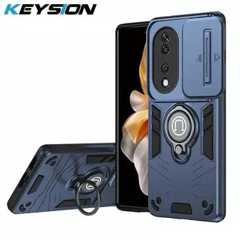 Противоударный защитный чехол KEYSION для HONOR X7b, защитное кольцо для камеры, подставка, задняя крышка для телефона для Huawei Honor 90 Smart 5G for Honor 90 Smart серый