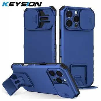Противоударный защитный чехол KEYSION для iPhone 16 Pro Max Slide Camera Lens Protection Live Stand Phone Back Cover для iPhone 16 Plus for iPhone 16 красный
