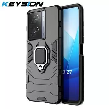 Противоударный защитный чехол KEYSION для iQOO Z7 5G Z7X 11 10 Pro, силиконовый + ПК с металлическим кольцом-подставкой, чехол для телефона для VIVO iQOO Neo 8 Pro 7 SE