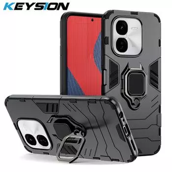 Противоударный защитный чехол KEYSION для IQOO Z9X 5G Z9 Turbo, мягкий силикон + ПК с металлическим кольцом-подставкой, чехол для телефона для VIVO IQOO Z9 Turbo Z9X for IQOO Z9 красный