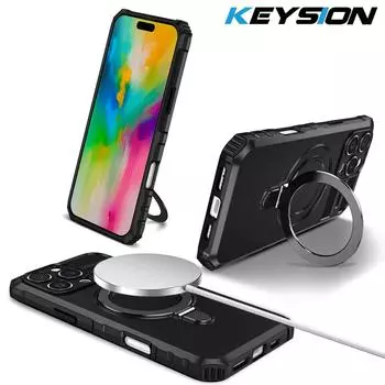 Противоударный защитный чехол KEYSION для MagSafe для iPhone 16 Pro Max, мягкий силикон + кольцо-подставка для ПК, задняя крышка для телефона для iPhone 16 Plus for iPhone 16 красный