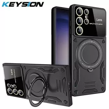 Противоударный защитный чехол KEYSION для MagSafe для Samsung S23 Ultra 5G, защитный чехол для камеры с магнитной подставкой, чехол для телефона Galaxy A54 5G for Galaxy S23 красный