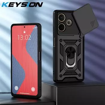 Противоударный защитный чехол KEYSION для OPPO A5 Pro 5G, силиконовый чехол + чехол-подставка из поликарбоната для объектива камеры с защитным кольцом для OPPO A5 Pro for OPPO A5 Pro чёрный