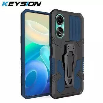 Противоударный защитный чехол KEYSION для OPPO A78 A58 4G, мягкий силикон + ПК, металлическая подставка, задняя крышка с зажимом для телефона для OPPO A78 4G A58 A17K for OPPO A78 красный