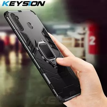 Противоударный защитный чехол KEYSION для OPPO Realme 6i 6 Pro, силиконовый бампер с подставкой и кольцом + задняя крышка для телефона из ПК для Realme 5i 5 Pro for Realme 6i чёрный