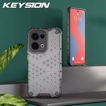 Противоударный защитный чехол KEYSION для OPPO Reno13 Pro 5G, мягкий силиконовый + прозрачный сотовый чехол для телефона OPPO Reno 13 5G из поликарбоната for OPPO Reno13 5G темно серый