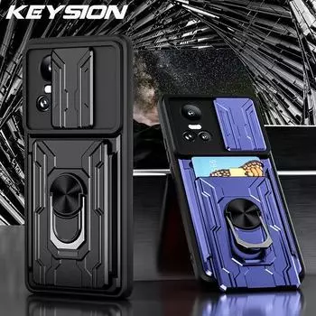 Противоударный защитный чехол KEYSION для OPPO Reno 10 Pro 5G, сумка для карт, защитное кольцо для камеры, задняя крышка для телефона, OPPO Reno 10 5G