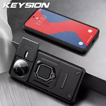 Противоударный защитный чехол KEYSION для POCO F7 Pro Slide, защитное кольцо для объектива камеры, подставка, задняя крышка для телефона Xiaomi POCO F7 Ultra for POCO F7 Pro чёрный