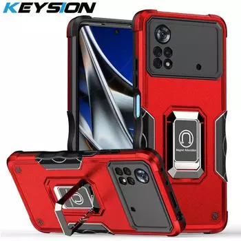 Противоударный защитный чехол KEYSION для POCO X4 Pro 5G, мягкий силикон + ПК, металлическое кольцо-подставка, задняя крышка для телефона для Xiaomi POCO M4 Pro 4G