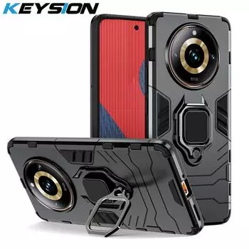 Противоударный защитный чехол KEYSION для Realme 11 Pro + 5G, мягкий силиконовый + чехол-подставка для телефона с кольцом из поликарбоната для OPPO Realme Narzo 60 Pro 60 5G for Realme 11 красный
