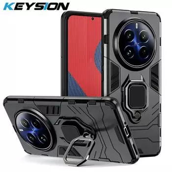 Противоударный защитный чехол KEYSION для Realme 12 + 5G 12 Pro, силиконовый + ПК, металлическое кольцо-подставка-держатель, чехол для телефона для OPPO Realme 12 Pro + 5G for Realme12ProPlus 5G красный