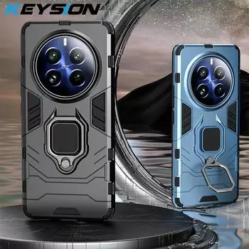 Противоударный защитный чехол KEYSION для Realme 12 5G, силиконовый + ПК, металлическое кольцо-подставка, чехол для телефона для OPPO Realme 12 5G for Realme 12 5G красный