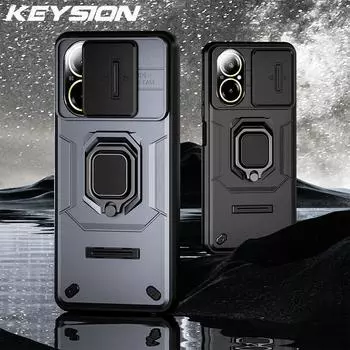 Противоударный защитный чехол KEYSION для Realme C67 4G, слайдер, push-pull, защитное кольцо для объектива камеры, чехол для телефона для OPPO Realme C67 for Realme C67 4G серый