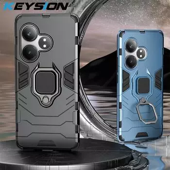 Противоударный защитный чехол KEYSION для Realme GT 6T Neo 6 SE, мягкий силиконовый + ПК с металлическим кольцом-подставкой, чехол для телефона для OPPO Realme GT Neo6 SE